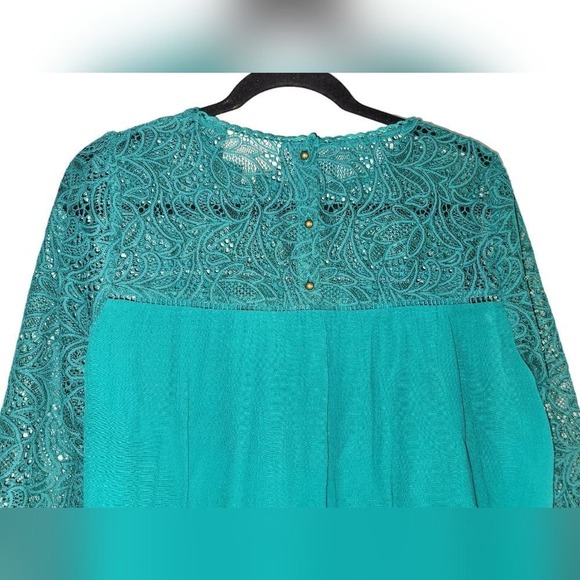Anthropologie Moulinette Soeurs Lace‎ Sleeve Blouse Top Teal Green Boho Bohemian - Picture 5 of 10